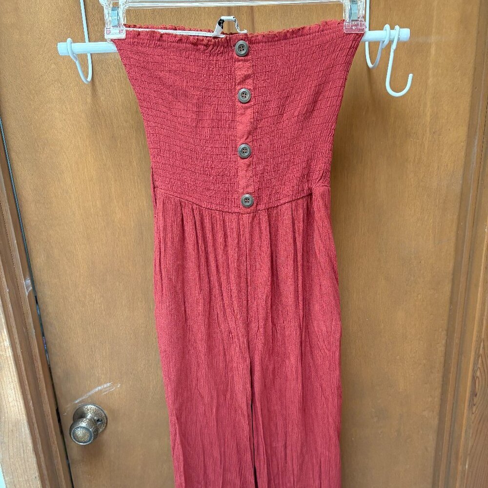 Vine and Valley Burnt Orange Strapless Smocked Wide Leg Jumpsuit M